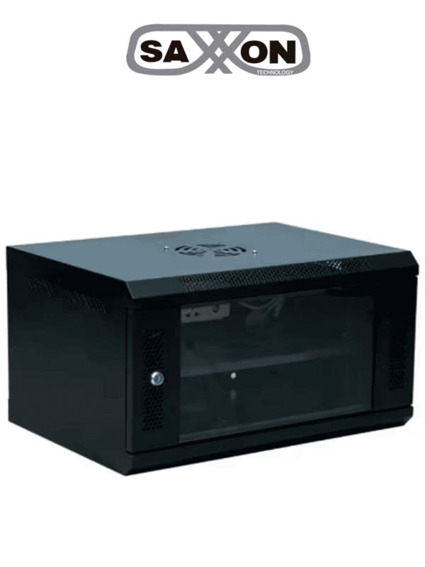 Gabinete de Pared Negro 6UR Puerta de Vidrio Templado Dimensiones útiles: Alto 37 x ancho 53 x profundidad 40 cm - SX-R6U-5406A