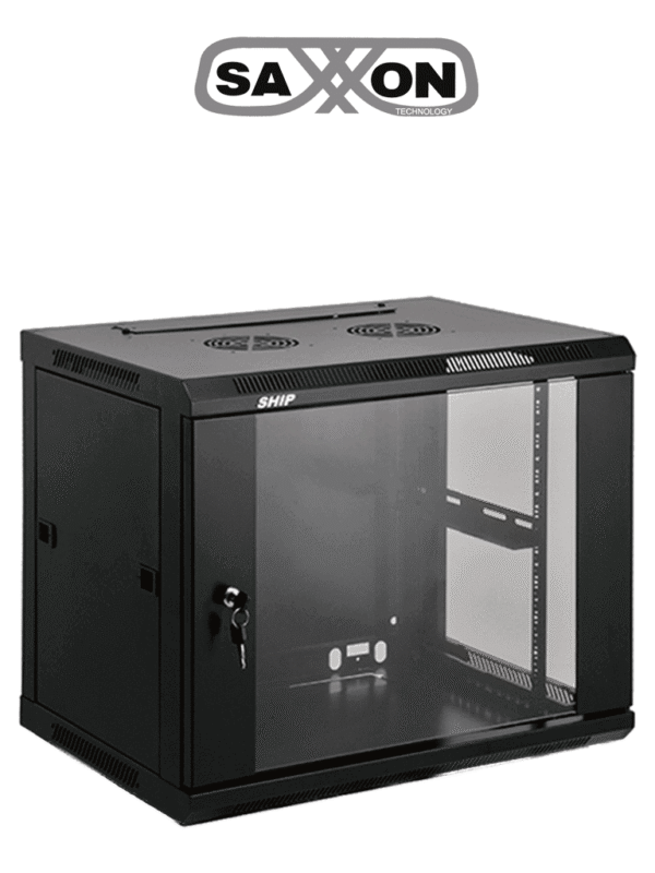 Gabinete de Pared Negro 9UR Puerta de Vidrio Templado Alto 60 cm Ancho 60 cm Profundidad 45 cm - SX-R9U-6409S