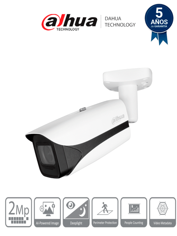 Camara IP Bullet 2 MP Wiz Mind S IA Face Detection IR 60 mts Motorizado 2.7 mm–13.5 mm Aprendizaje Profundo E&S Alarma y Audio SMD3.0 IP67 IK10 - DH-IPC-HFW5241E-ZE