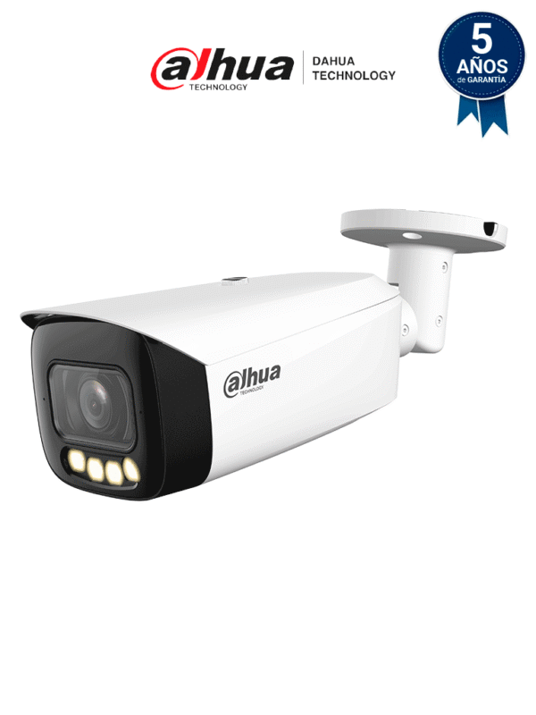 Camara IP Bullet de 4 Megapixeles Full Color con Lente Motorizado de 2.7 a 12mm IP67 E&S de Alarma Ranura para MicroSD Entrada de Micrófono y altavoz integrados e PoE - DH-IPC-HFW5449T1-ZE-LED