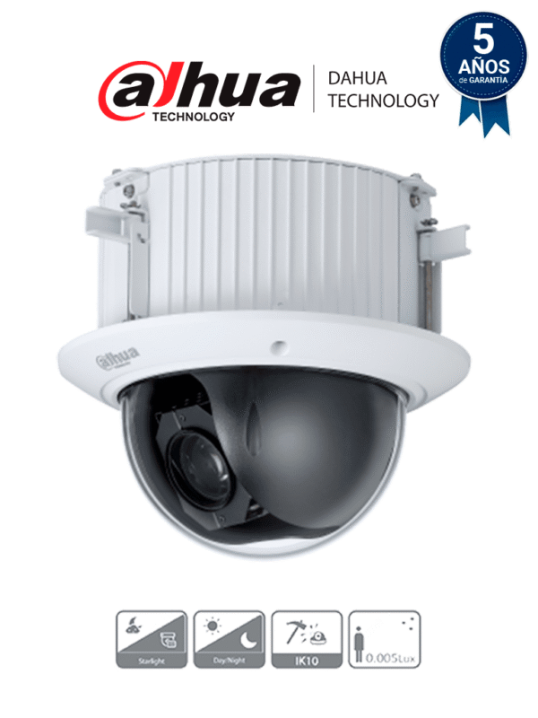 Cámara Domo PTZ de 2 Megapíxeles 1080p 25x de Zoom Óptico Montaje en Plafón o Techo Falso WDR Real 120dB Starlight Antivandálicaa IK10 - DH-SD52C225-HC-LA