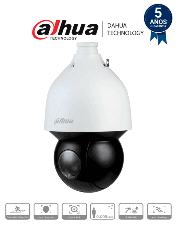 Cámara IP PTZ de 2 Megapíxeles Anticorrosión 25x de Zoom Óptico IR de 150 Mts Antivandálica H.265+ Auto Tracking PoE+ 60 FPS Función anti-niebla WDR Real de 120 dB Detección de Rostros IP67 - DH-SD5A225GB-HNR-SL