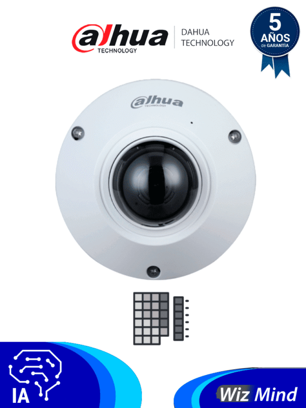 Camara IP FishEye de 5 Megapixeles WizMind 360 Grados H.265 Microfono Integrado + 1 Canal de E&S De Alarma Mapa de Calor Conteo de Personas IP67 IK10 WDR Real PoE - DH-IPC-EB5541N-AS