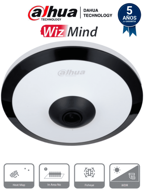 Cámara IP FishEye de 5 MP WinzMind IR de 10 Mts H.265+ PoE WDR Real Micrófono Integrado Heat Map Detección Inteligente Ranura para MicroSD E&S de Alarma E&S de Audio 3D DNR HLC BLC Interior - DH-IPC-EW5541N-AS
