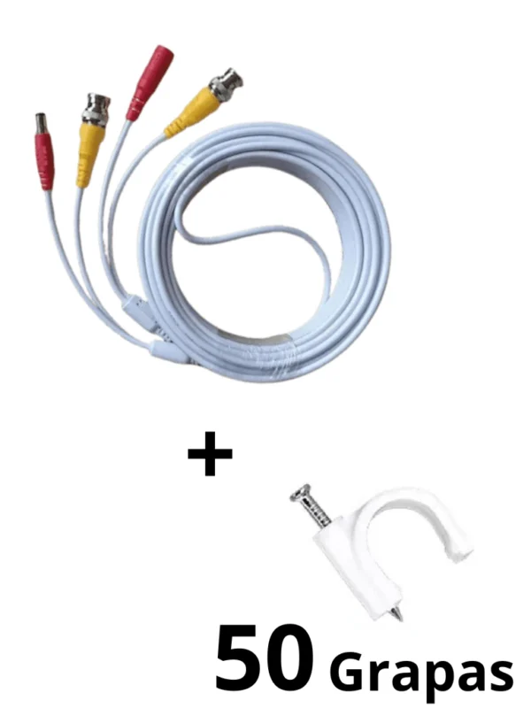 Paquete de Cable Siamés Armado Blanco de 10 Metros con Bolsa de 50 Grapas de Pared Blancas de 5mm - LMG-BNC10WLMG5MM