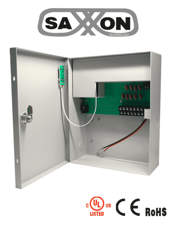 Fuente de Poder de 12 vcd 10 Amperes Para 9 Camaras Compatible con Bateria de Respaldo 1.1 Amper por Canal Protección contra Sobrecargas Certificación UL - PSU1210-D9B