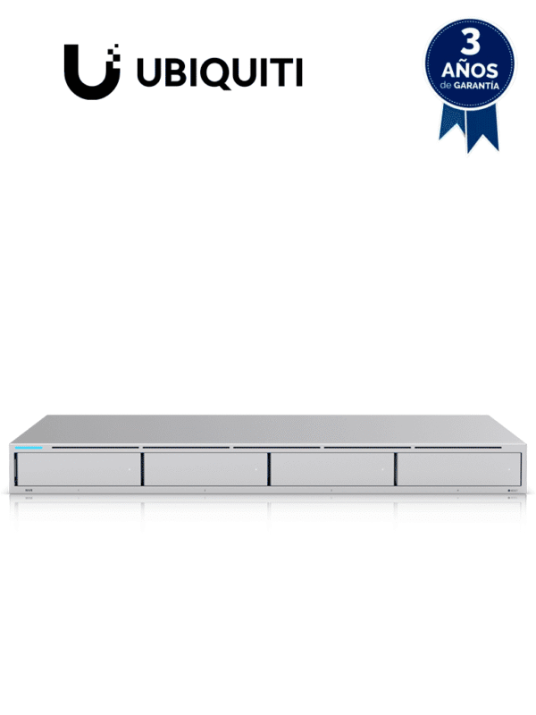 NVR Empresarial UniFi Protect recomendado para 15 cámaras 4K o 50 cámaras Full HD con 4 bahías de disco duro puerto Gigabit RJ-45 y configuración RAID 1 o RAID 5 automática - UNVR