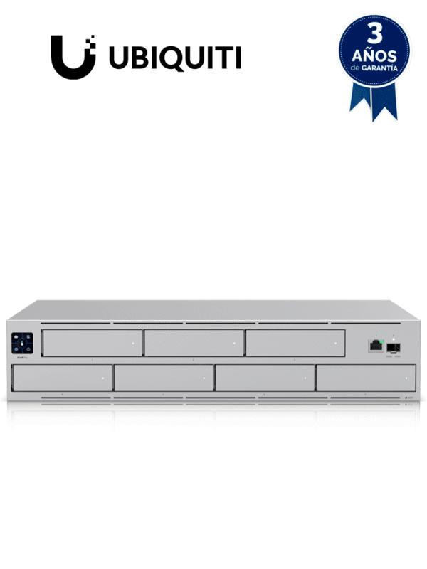 NVR UniFi Protect 7 bahías de disco duro de 2 5 " 3 5" de 8TB c/u almacena hasta 20 cámaras 4k o 60 cámaras 1080p pantalla táctil 1 puerto 10G SFP+ 1 puerto GbE RJ45 Configuración automatizada de RAID 1 5 o 10 HDD - UNVR-PRO