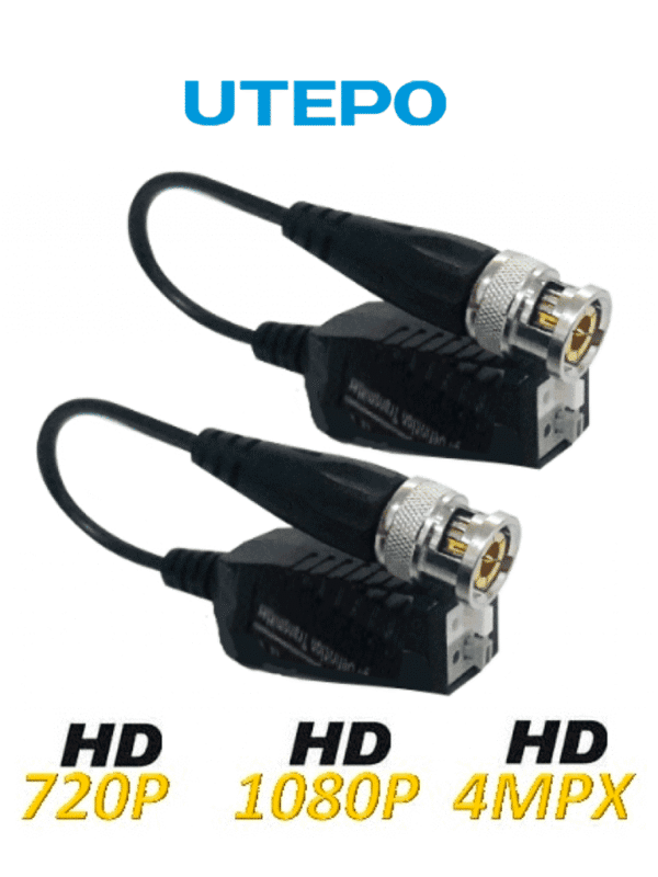 Paquete de 4 pares de transceptores pasivos con terminales Push Alcance: HDCVI 720p 250m 1080p 200m; TVI 720p 250m 1080p 200m; AHD 720p 300m 1080p 300m Fácil conexión - UTP101PHD404