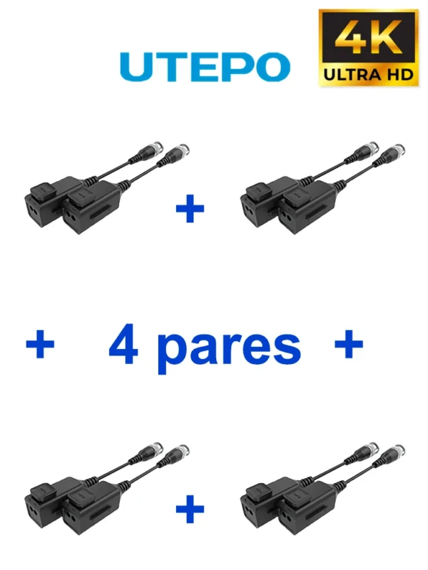 4 pares de transceptores pasivos HD diseño para empalmes ordenados distancias CVI: 720p a 300m 1080p a 250m 4MP a 200m 4K a 150m - UTP101PHD6PAK4