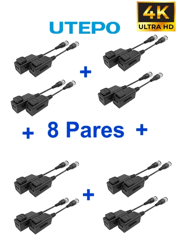 8 pares de transceptores pasivos HD diseño para empalmes ordenados distancias CVI: 720p a 300m 1080p a 250m 4MP a 200m 4K a 150m - UTP101PHD6PAK8