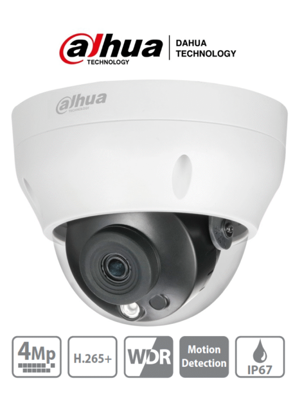 Camara IP Domo de 4 Megapixeles Lente de 2.8mm IR de 30 Mts H.265 WDR Real IP67 PoE 3D DNR HLC - DH-IPC-HDPW1431R1N-0280B-S4