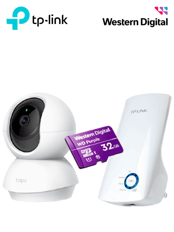 Paquete TAPO C200 + Memoria SD + Repetidor Universal-Conectividad sin limites el paquete incluye: camara TAPO C200 memoria SD Western Digital Purple de 32GB Repetidor TL-WA850RE Ideal para conectar una camara por WIFI y ver en APP TAPO - TAPO C200