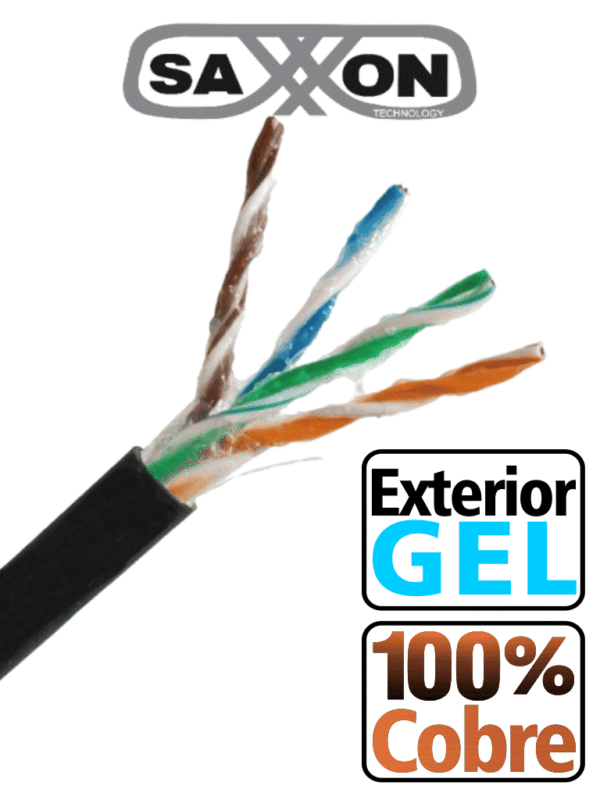 Bobina de Cable UTP Cat5e 100% Cobre con Gel 305 Metros Uso Exterior Color Negro Ideal para Cableado de Redes y Video - OUTPCAT5EGCOPEXT