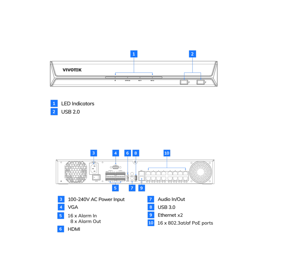 NVR 16 Canales 16 Puertos PoE 4 Bahias de Discos Deep Search Smart VCA Search Ciberseguridad Trend Micro Salida HDMI 4K Centralizacion con VAST 2 VSS Gestión PoE Grabacion de 192Mbps ONVIF NDAA - ND9442P - Imagen 3