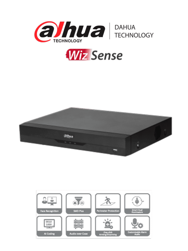 DVR de 4 Canales de 5 Megapixeles Lite WizSense H.265+ + 2 Ch IP Hasta 6 Canales IP 1 Ch de Reconocimiento Facial SMD Plus 1 Bahía de Disco Duro E&S Alarmas Soporta 4 Tecnologías - DH-XVR5104HE-I3